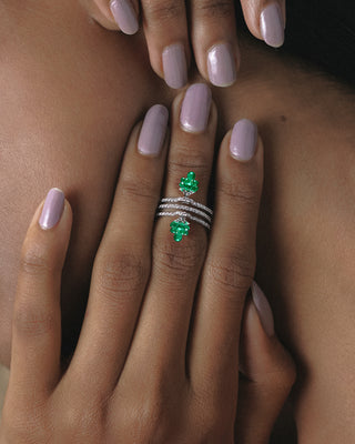 Green Emerald Double Bloom Ring